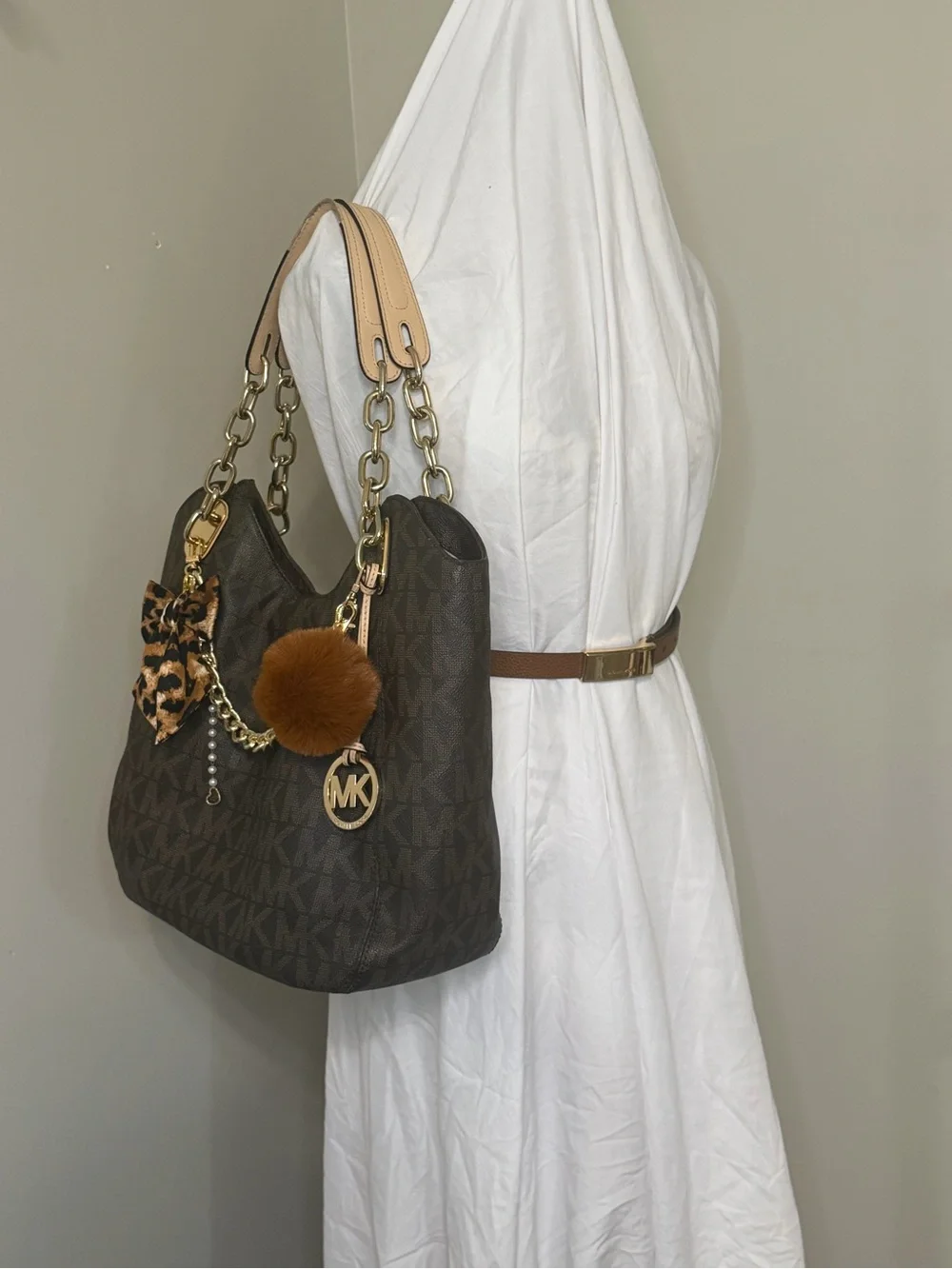 Michael Kors Lily Chain Brown Monogram Shoulder Bag